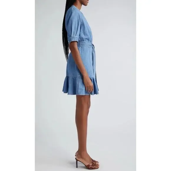 Veronica Beard blue denim Kanika flounce hem belted dress Size XXS $398 - Picture 4 of 16